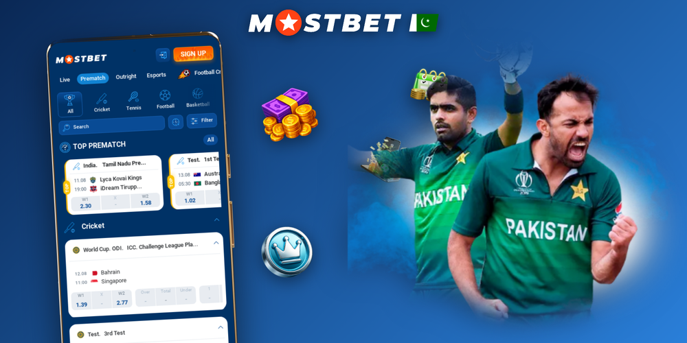 Mostbet app displayed on Android and iPhone showing live sports events and slots carousel