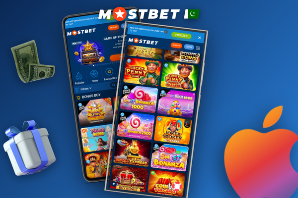 Mostbet casino bonus badge on a spinning mobile slot reel showing PKR bet amount