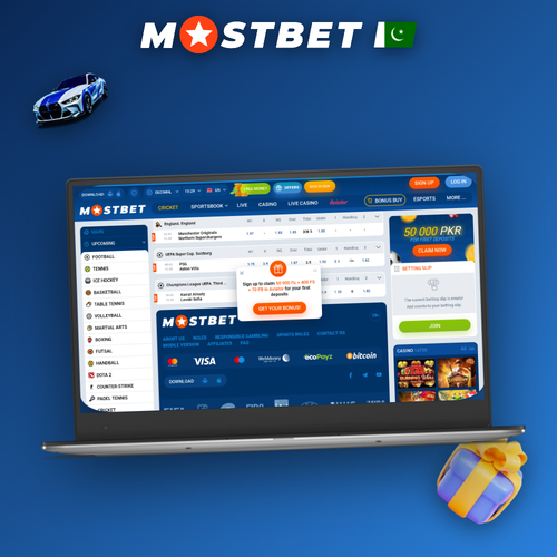 Mostbet for PC hero showing sports and casino dashboard on a laptop screen
