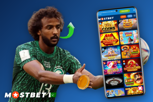 Mostbet online casino smartphone lobby displaying PKR balance, slot thumbnails and live dealer tiles